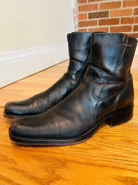 ALDO Men's Black Leather Chelsea Boots Square Toe Ankle Zip Size 44 US 11 Casual